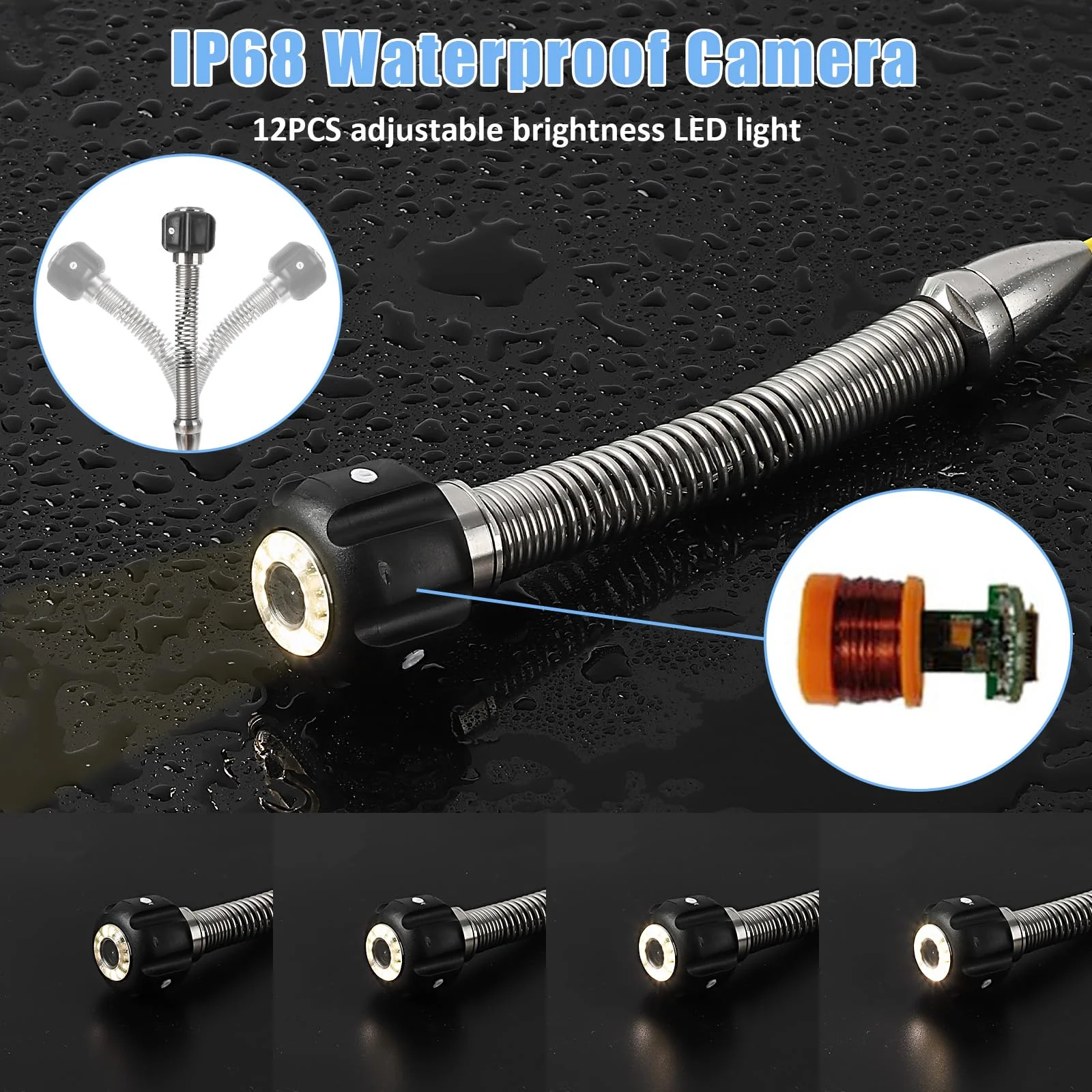 Garvee Sewer Camera with 512Hz Locator, 100ft/30m Pipeline Inspection Camera, 7" Screen with DVR, IP68 Waterproof Camera with 12 Adjustable LEDs, 16GB SD Card for Sewer, Home, and Drain Pipe Plumbing - Image 3