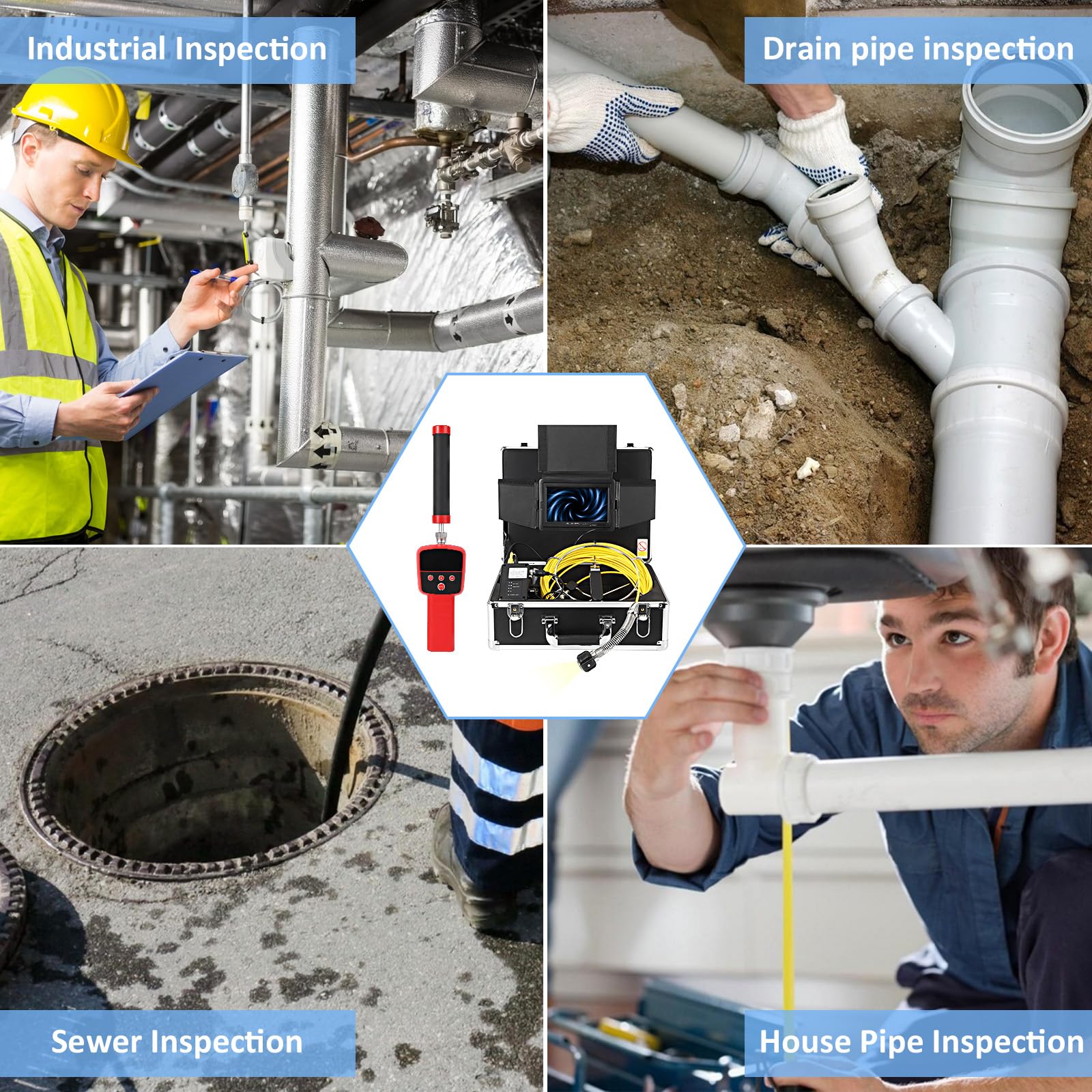 Garvee Sewer Camera with 512Hz Locator, 100ft/30m Pipeline Inspection Camera, 7" Screen with DVR, IP68 Waterproof Camera with 12 Adjustable LEDs, 16GB SD Card for Sewer, Home, and Drain Pipe Plumbing - Image 7