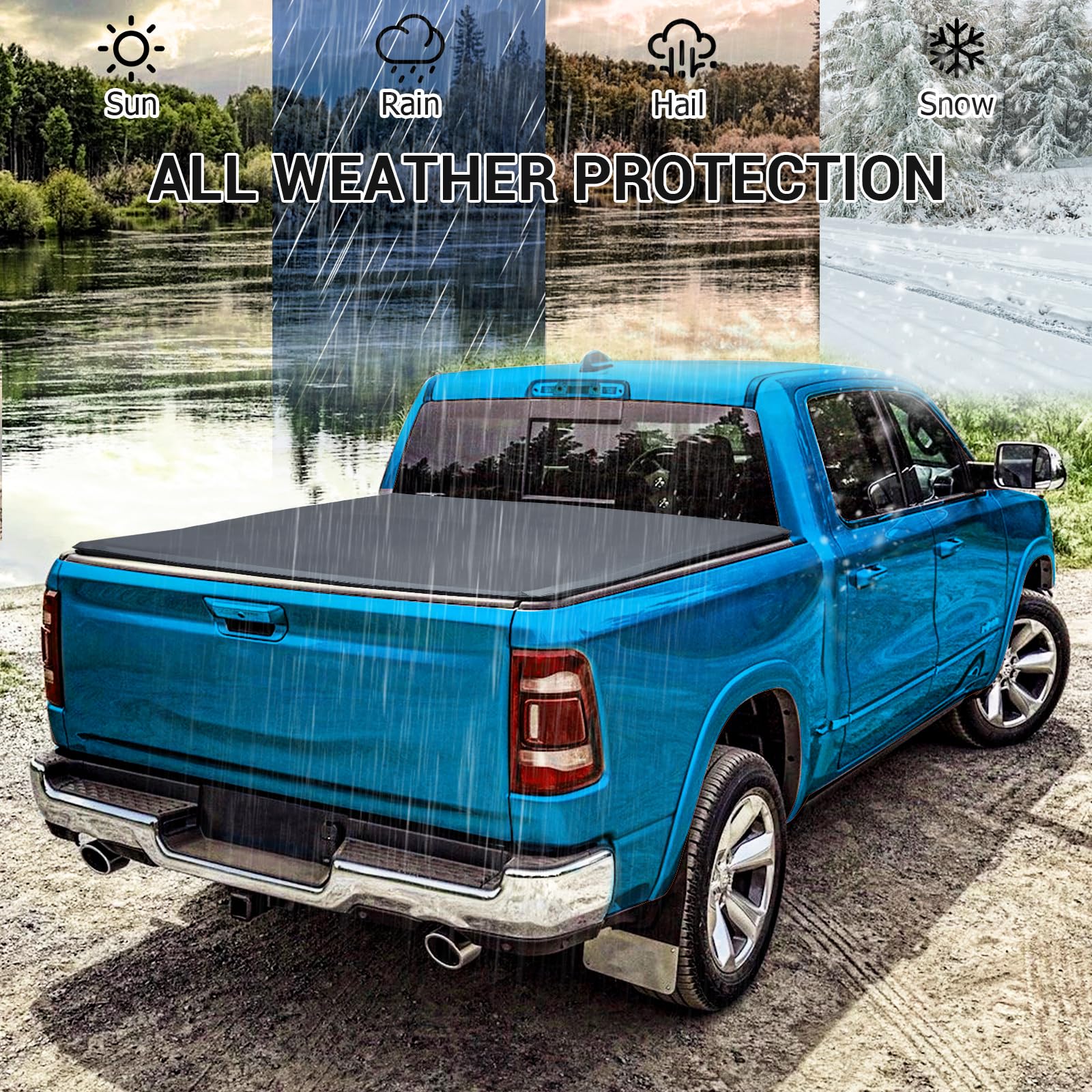 Garvee Soft Tri-Fold Truck Bed Tonneau Cover Compatible with 2014-2018 Silverado/Sierra 1500 LT 1.5 Cab/Single Cab | 6'-5"/78.8"-79.9" Bed | New Upgrade - Image 3