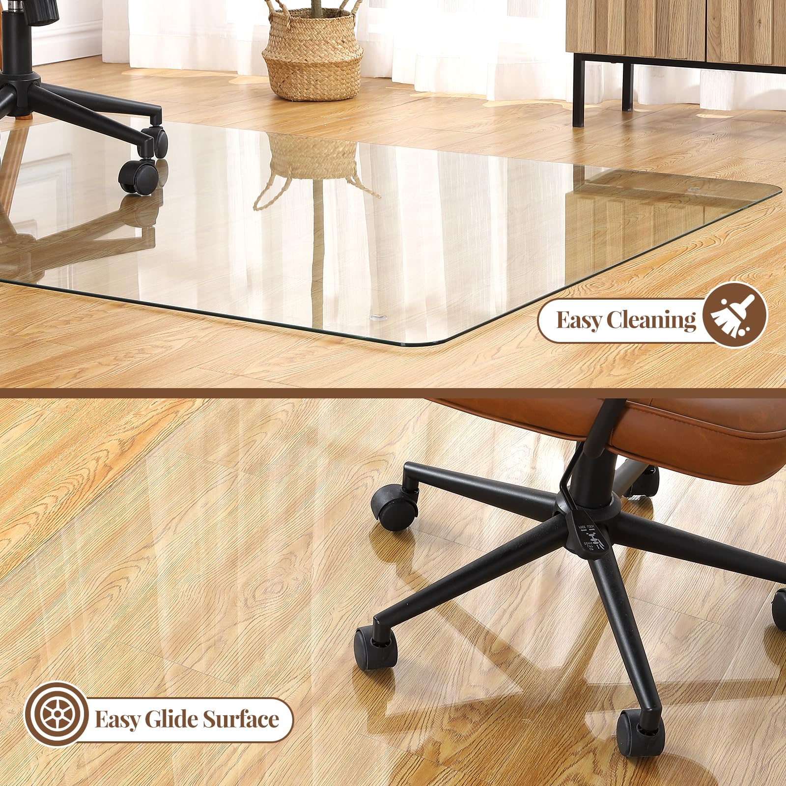 Garvee Tempered Glass Floor Mat, 46" x 60" Office Chair Mat with Round Corner and Polished Edge, 1/5" Thick Transparent Tempered Glass Computer Floor Mat for Office and Home Hard Floor or Carpeted - Image 5