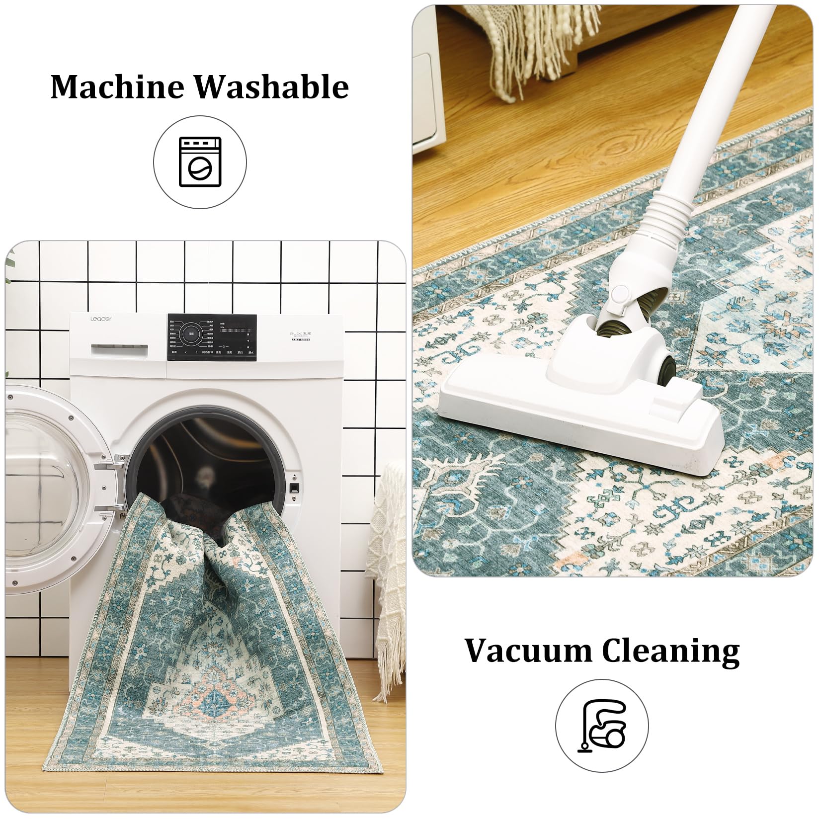 Garvee Green 2x6 Vintage Medallion Print Boho Area Rug, Washable Low Pile Carpet with Non-Slip Rubber Backing, Foldable Non-Shedding Floor Mat for Dining Room, Office, Bedroom, Living Room - Image 5