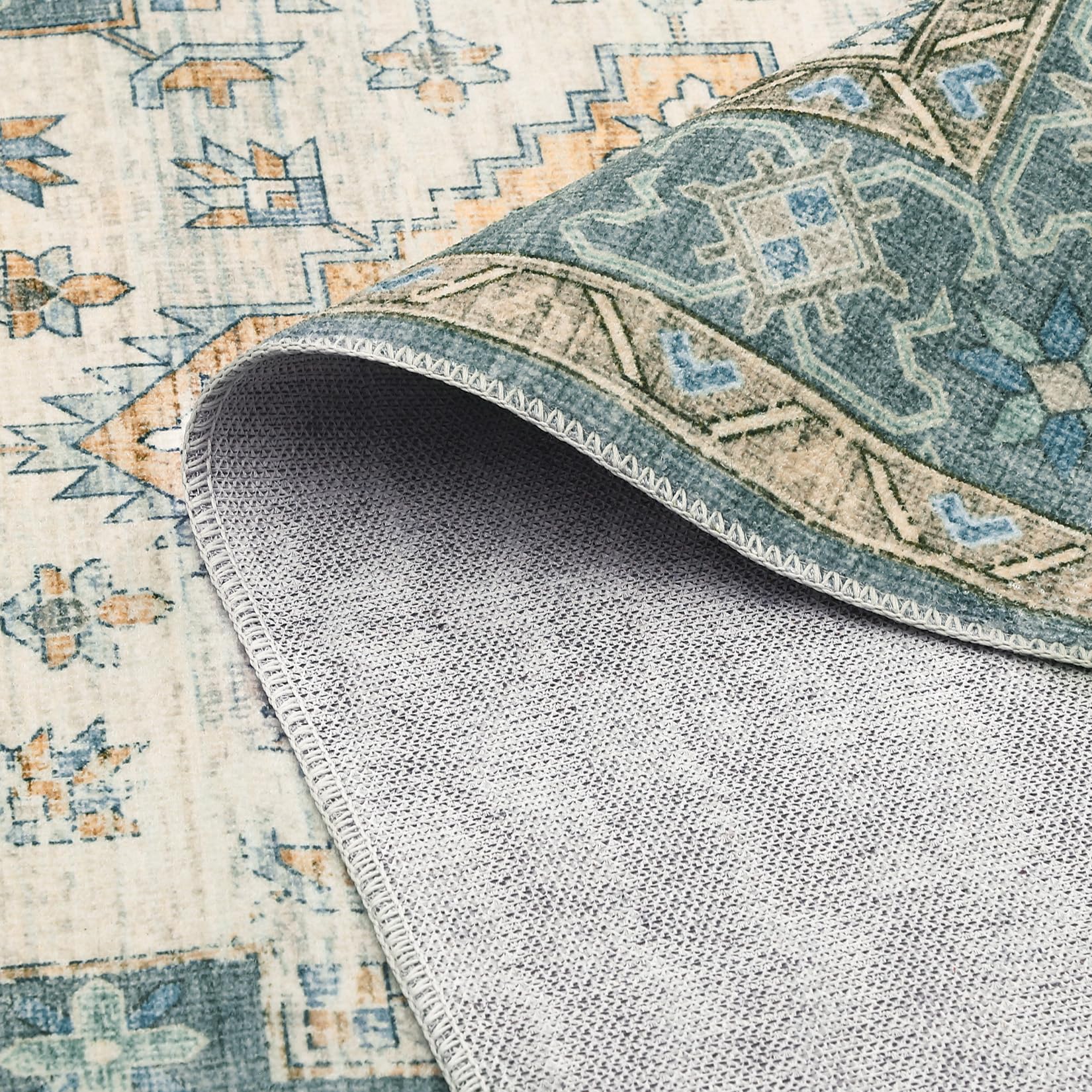 Garvee Green 4x6 Vintage Medallion Print Boho Area Rug, Washable Low Pile Carpet with Non-Slip Rubber Backing, Foldable Non-Shedding Floor Mat for Dining Room, Office, Bedroom, Living Room - Image 3