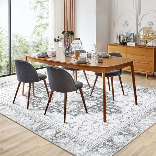 Garvee Washable Vintage Floral Area Rug 4x6- Non-Slip Print, Non-Shedding, Soft Foldable Carpets for Dining Room, Bedroom, Living Room, Kitchen Entryway, Grey - Image 6