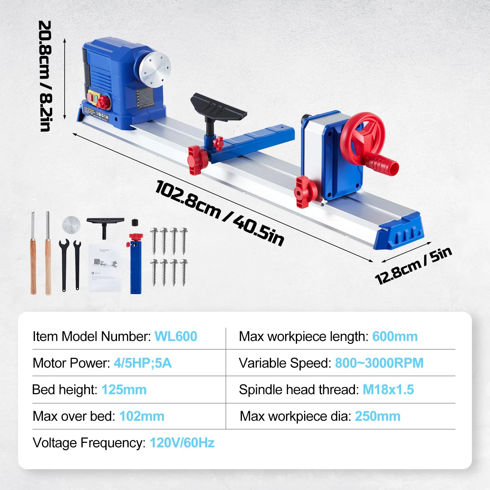 Garvee Wood Lathe, 10" x 24" Benchtop Wood Lathe Machine 0.8 HP 600W Infinitely Variable Speed 800-3000 RPM, Wood Turning Lathe Machine with Wrench & 2 Chisels for Woodworking, Woodturning - Image 7