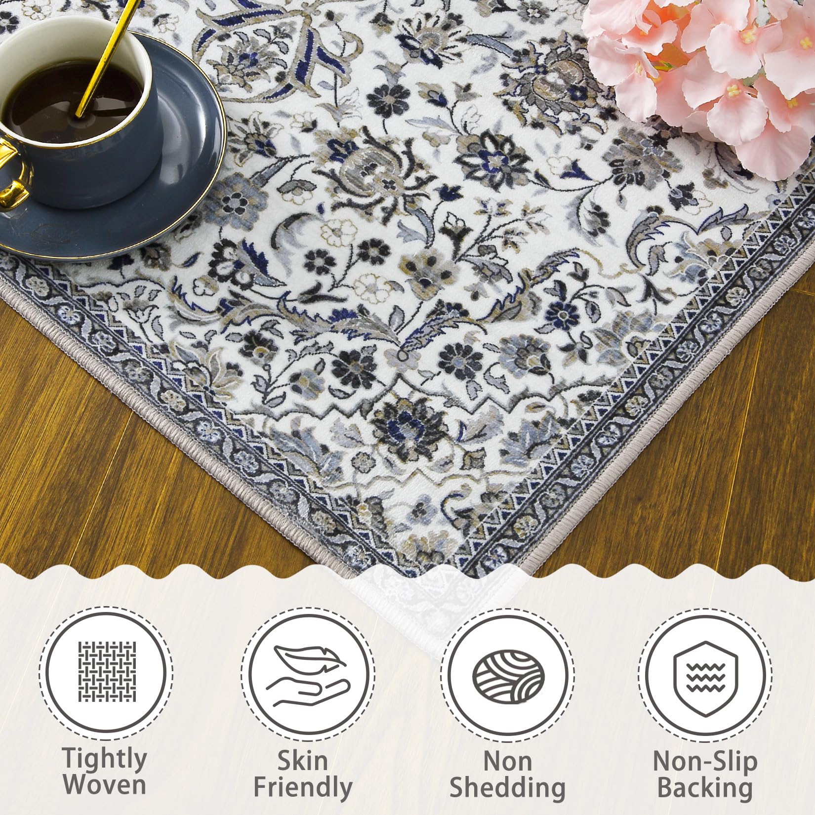 Garvee 4x6 Rug for Living Room Washable Rugs Boho Rug for Bedroom Vintage Rug Soft Rug Non Slip Carpet Floral Throw Rugs Stain Resistant Office Rug Classroom Rug 4'x6' Multi - Image 3