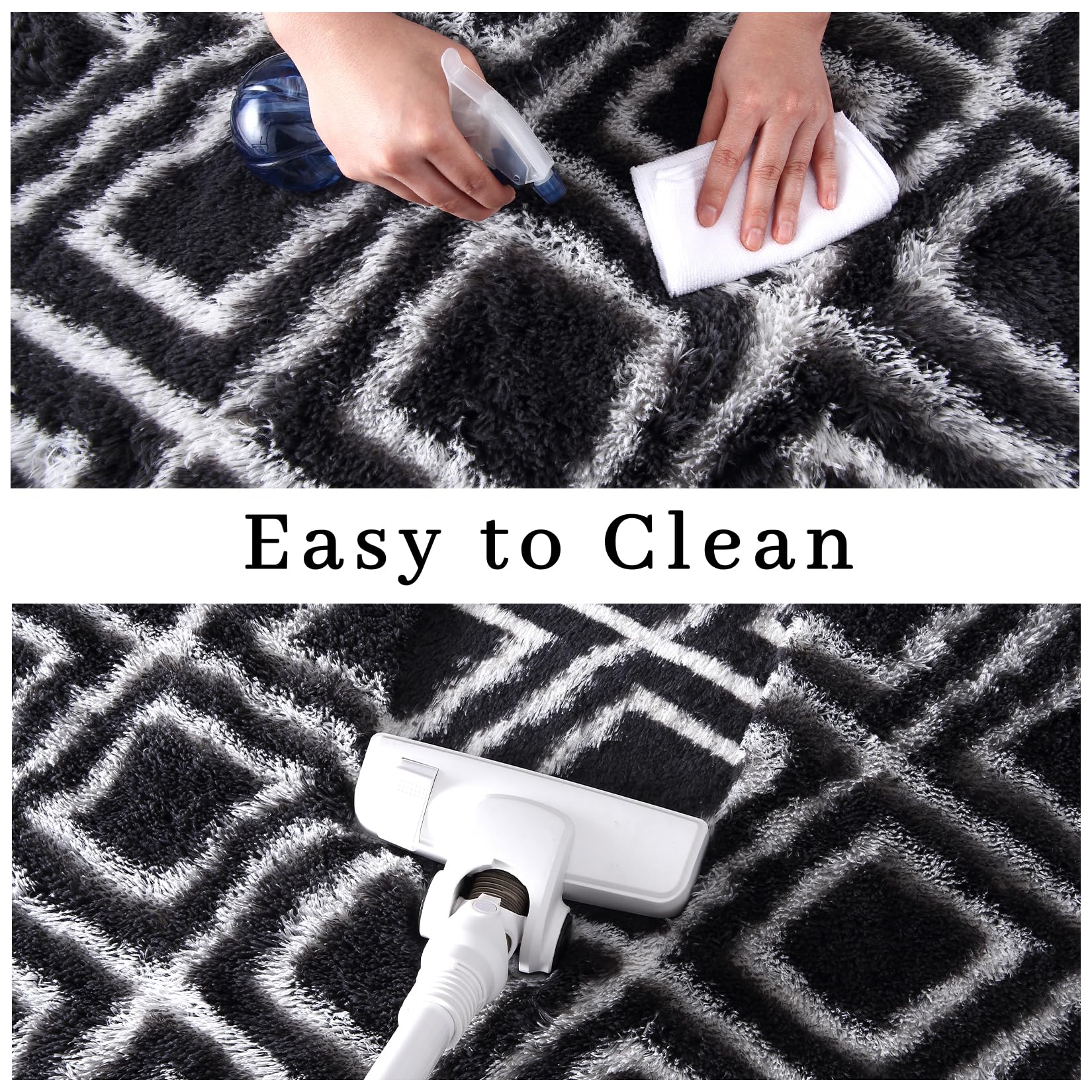 Garvee Black 5x8 Rug Shag Rug for Living Room Shaggy Rug Kids Rug Plush Rug Black Geometric Carpet Bedroom Fluffy Rug Bedside Rug Soft Rug Non Skid Rug Modern Area Rug Large - Image 6